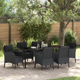 Juego de Comedor de Jardín de 7 Piezas con Cojines de Poliratán Negro de , Sillas de jardín - Ref: Foro24-3380153, Precio: 72...
