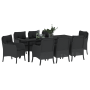 Conjunto de Comedor de Jardín de 9 Piezas con Cojines Negro de Ratán Poliéster de , Sillas de jardín - Ref: Foro24-3380154, P...