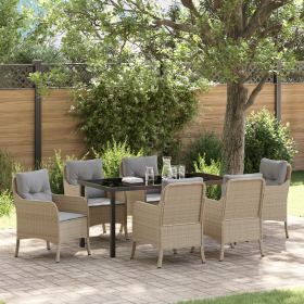 Set de Comedor Jardín de 7 Piezas con Cojines Beige Poliratán de , Sillas de jardín - Ref: Foro24-3380180, Precio: 762,40 €