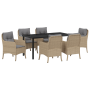 Set de Comedor Jardín de 7 Piezas con Cojines Beige Poliratán de , Sillas de jardín - Ref: Foro24-3380180, Precio: 762,40 €