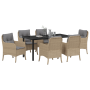 Set de Comedor Jardín de 7 Piezas con Cojines Beige Poliratán de , Sillas de jardín - Ref: Foro24-3380180, Precio: 762,40 €