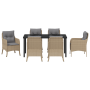 Set de Comedor Jardín de 7 Piezas con Cojines Beige Poliratán de , Sillas de jardín - Ref: Foro24-3380180, Precio: 762,40 €