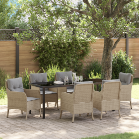 Juego de Comedor de Jardín de 7 Piezas con Cojines Beige Ratán Poliéster de , Sillas de jardín - Ref: Foro24-3380181, Precio:...
