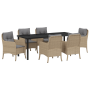 Juego de Comedor de Jardín de 7 Piezas con Cojines Beige Ratán Poliéster de , Sillas de jardín - Ref: Foro24-3380181, Precio:...