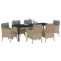 Juego de Comedor de Jardín de 7 Piezas con Cojines Beige Ratán Poliéster de , Sillas de jardín - Ref: Foro24-3380181, Precio:...