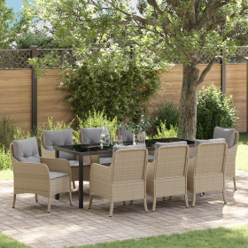 Juego de Comedor de Jardín de 9 Piezas con Cojines Beige de Poliratán de , Sillas de jardín - Ref: Foro24-3380182, Precio: 1,...