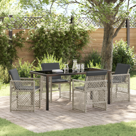 Conjunto de Comedor de Jardín de 5 Piezas con Cojines Gris Claro Ratán Poliéster de , Mesas de jardín - Ref: Foro24-3380639, ...