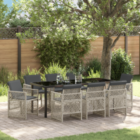 Conjunto de Comedor de Jardín de 9 Piezas con Cojines de Ratán