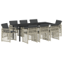 Conjunto de Comedor de Jardín de 9 Piezas con Cojines de Ratán Poli Gris Claro de , Mesas de jardín - Ref: Foro24-3380640, Pr...