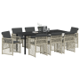 Conjunto de Comedor de Jardín de 9 Piezas con Cojines de Ratán Poli Gris Claro de , Mesas de jardín - Ref: Foro24-3380640, Pr...