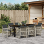 Conjunto de Comedor de Jardín de 9 Piezas con Cojines de Ratán Poli Gris Claro de , Mesas de jardín - Ref: Foro24-3380640, Pr...