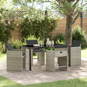 Juego de Comedor de Jardín de 5 Piezas con Cojines Gris Claro de Poliratán de , Sillas de jardín - Ref: Foro24-3380707, Preci...
