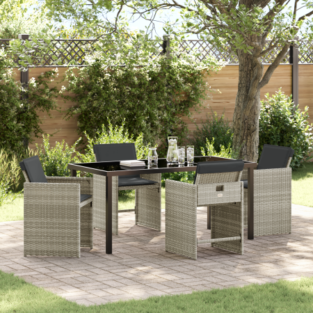Juego de Comedor de Jardín de 5 Piezas con Cojines Gris Claro de Poliratán de , Sillas de jardín - Ref: Foro24-3380707, Preci...
