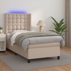 Cama box spring colchón LED cuero sintético capuchino 90x200 cm Cama box spring colchón LED cuero sintético capuchino 90x200 cm