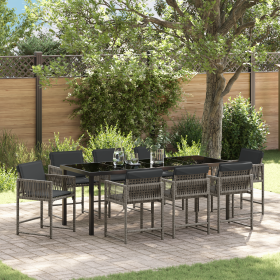 Conjunto de Comedor de Jardín 9 Piezas con Cojines Gris Poliratán de , Sillas de jardín - Ref: Foro24-3380752, Precio: 419,19...