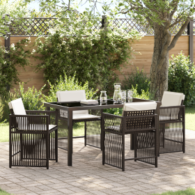 Conjunto de Comedor de Jardín de 5 Piezas con Cojines color Marrón Poliratán de , Sillas de jardín - Ref: Foro24-3380782, Pre...