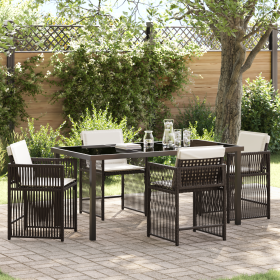 Juego de Comedor Jardín 5 Piezas con Cojines Marrón Ratán Poliéster de , Sillas de jardín - Ref: Foro24-3380783, Precio: 290,...