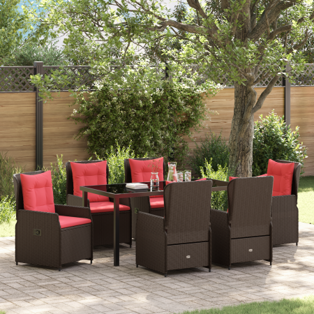 Set de Comedor de Jardín 7 Piezas Marrón Ratán Poliéster de , Sillas de jardín - Ref: Foro24-3381027, Precio: 912,41 €, Descu...