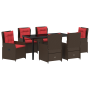 Set de Comedor de Jardín 7 Piezas Marrón Ratán Poliéster de , Sillas de jardín - Ref: Foro24-3381027, Precio: 912,41 €, Descu...