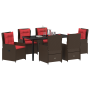 Set de Comedor de Jardín 7 Piezas Marrón Ratán Poliéster de , Sillas de jardín - Ref: Foro24-3381027, Precio: 912,41 €, Descu...