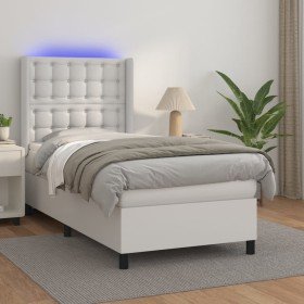 Cama box spring colchón y LED cuero sintético blanco 100x200 cm en Camas y somieres | Comprar online en Foro24