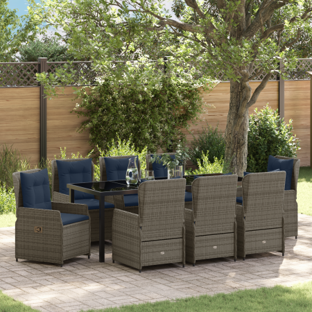 Conjunto de Comedor de Jardín de 9 piezas de Poliratán Gris de , Sillas de jardín - Ref: Foro24-3381036, Precio: 1,00 €, Desc...