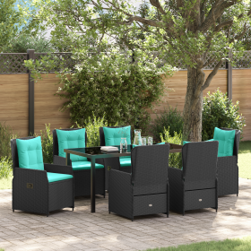 Conjunto de Comedor de Jardín de 7 Piezas en Poliratán Negro de , Sillas de jardín - Ref: Foro24-3381041, Precio: 894,76 €