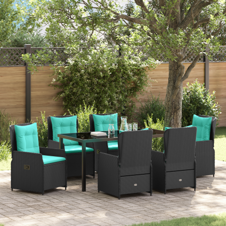 Conjunto de Comedor de Jardín de 7 Piezas en Poliratán Negro de , Sillas de jardín - Ref: Foro24-3381041, Precio: 894,76 €, D...