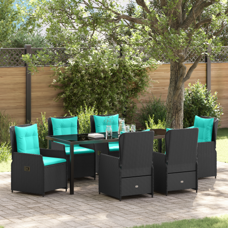 Juego de Comedor de Jardín de 7 Piezas Poliratán Negro de , Sillas de jardín - Ref: Foro24-3381042, Precio: 917,54 €, Descuen...