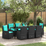 Set de Comedor de Jardín de 9 Piezas Poliratán Negro de , Sillas de jardín - Ref: Foro24-3381043, Precio: 1,00 €, Descuento: %
