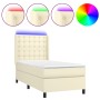 Cama box spring colchón y LED cuero sintético crema 100x200 cm