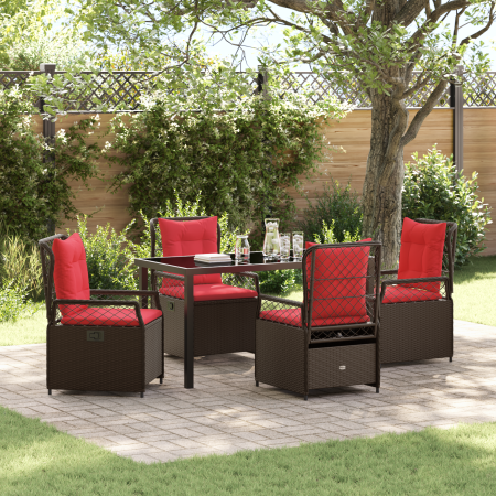 Set de Comedor de Jardín de 5 Piezas Rattan PE Marrón de , Sillas de jardín - Ref: Foro24-3381046, Precio: 649,89 €, Descuent...