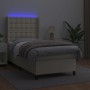 Cama box spring colchón y LED cuero sintético crema 100x200 cm