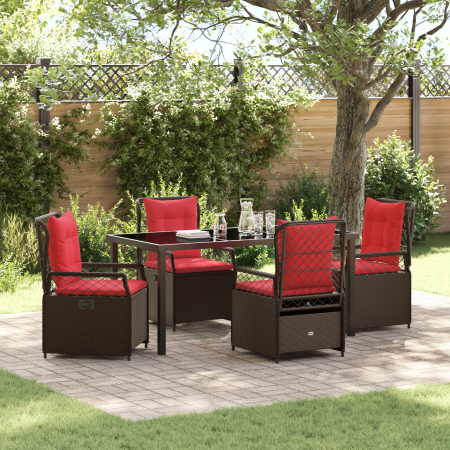 Set de Comedor de Jardín de 5 Piezas Marrón de Rattan Poliéster de , Sillas de jardín - Ref: Foro24-3381047, Precio: 665,95 €...