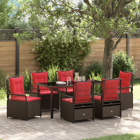 Set de Comedor de Jardín de 7 Piezas Ratán Poli Marrón | Foro24.es | Tu tienda online para hogar, jardín y más Foro24.es