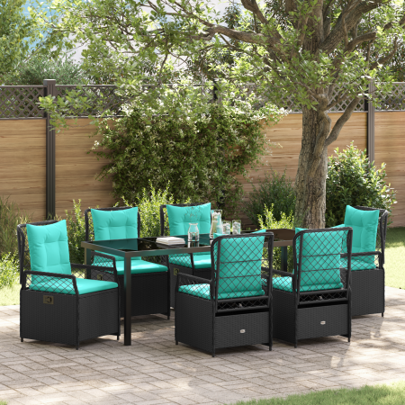 Juego de Comedor de Jardín de 7 Piezas de Poliratán Negro de , Sillas de jardín - Ref: Foro24-3381063, Precio: 934,63 €, Desc...