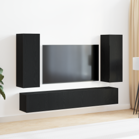 Juego de 5 piezas de mueble de TV montado en la pared de roble
