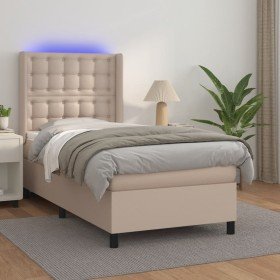 Cama box spring colchón LED cuero sintético capuchino 100x200cm Cama box spring colchón LED cuero sintético capuchino 100x200cm