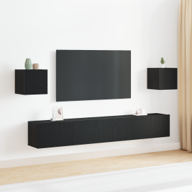 Conjunto de gabinetes de TV de 6 piezas montados en la pared de madera de ingeniería de roble negro de , Muebles TV - Ref: Fo...
