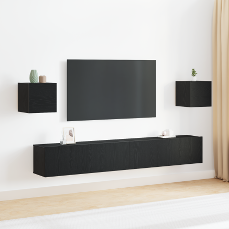 Conjunto de gabinetes de TV de 6 piezas montados en la pared de madera de ingeniería de roble negro de , Muebles TV - Ref: Fo...
