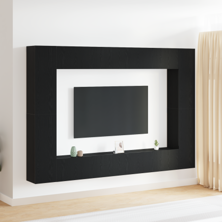 Conjunto de mueble para TV de 8 piezas montado en la pared de madera de ingeniería de roble negro de , Muebles TV - Ref: Foro...