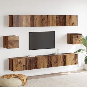 Conjunto de Mueble de TV de 6 Piezas Madera Vieja Hecha