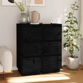 Sideboard 2 pcs solid black pine wood 32x34x75 cm by vidaXL, Sideboards - Ref: Foro24-813374, Price: 94,33 €, Discount: %