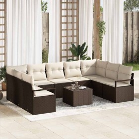 Conjunto de sofá de jardín 10 pcs Marrón Poliratán