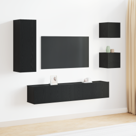 Set de 5 Piezas de Cabinet de TV Roble Negro Madera