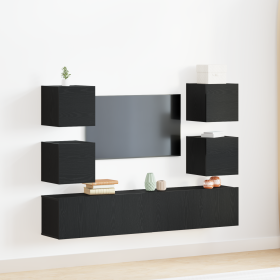 Juego de 6 Armarios de TV de Roble Negro y Madera Engineered