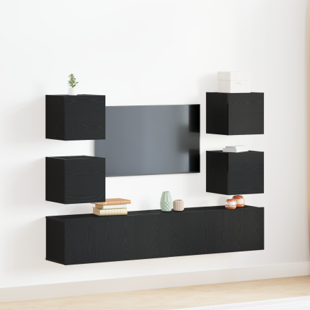 Juego de 6 Armarios de TV de Roble Negro y Madera Engineered