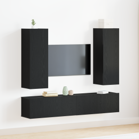 Conjunto de Muebles para TV de 4 piezas montado en la pared de madera técnica de roble negro de , Muebles TV - Ref: Foro24-33...