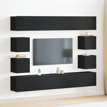 Conjunto de Gabinete para TV de 6 piezas montado en la pared de madera diseñada de roble negro de , Muebles TV - Ref: Foro24-...