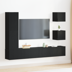 Conjunto de Cabinet de TV  de 6 Piezas de Roble Negro de Madera Compuesta